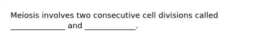 Meiosis involves two consecutive cell divisions called ______________ and _____________.