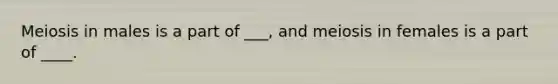 Meiosis in males is a part of ___, and meiosis in females is a part of ____.