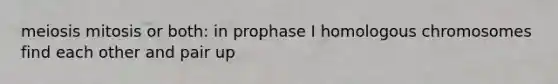 meiosis mitosis or both: in prophase I homologous chromosomes find each other and pair up