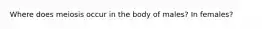 Where does meiosis occur in the body of males? In females?