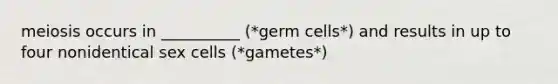 meiosis occurs in __________ (*germ cells*) and results in up to four nonidentical sex cells (*gametes*)