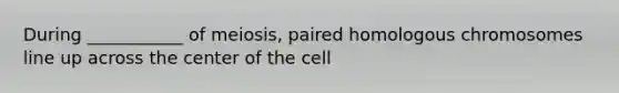 During ___________ of meiosis, paired homologous chromosomes line up across the center of the cell