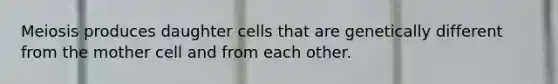 Meiosis produces daughter cells that are genetically different from the mother cell and from each other.