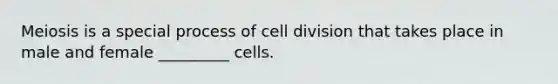 Meiosis is a special process of cell division that takes place in male and female _________ cells.