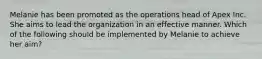 Melanie has been promoted as the operations head of Apex Inc. She aims to lead the organization in an effective manner. Which of the following should be implemented by Melanie to achieve her aim?