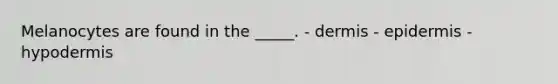 Melanocytes are found in the _____. - dermis - epidermis - hypodermis