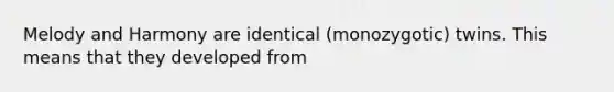 Melody and Harmony are identical (monozygotic) twins. This means that they developed from