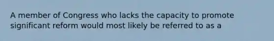 A member of Congress who lacks the capacity to promote significant reform would most likely be referred to as a