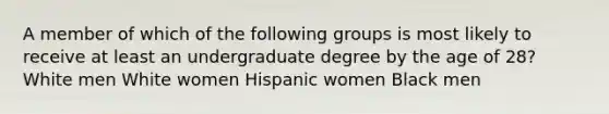 A member of which of the following groups is most likely to receive at least an undergraduate degree by the age of 28? White men White women Hispanic women Black men