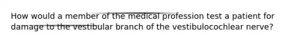 How would a member of the medical profession test a patient for damage to the vestibular branch of the vestibulocochlear nerve?