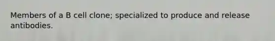 Members of a B cell clone; specialized to produce and release antibodies.