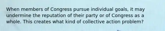 When members of Congress pursue individual goals, it may undermine the reputation of their party or of Congress as a whole. This creates what kind of collective action problem?