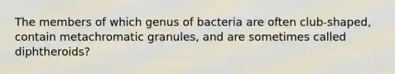 The members of which genus of bacteria are often club-shaped, contain metachromatic granules, and are sometimes called diphtheroids?