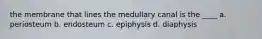 the membrane that lines the medullary canal is the ____ a. periosteum b. endosteum c. epiphysis d. diaphysis