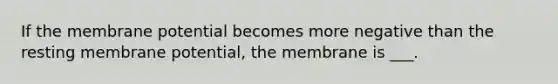 If the membrane potential becomes more negative than the resting membrane potential, the membrane is ___.