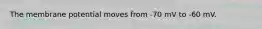 The membrane potential moves from -70 mV to -60 mV.