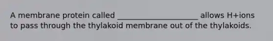 A membrane protein called _____________________ allows H+ions to pass through the thylakoid membrane out of the thylakoids.