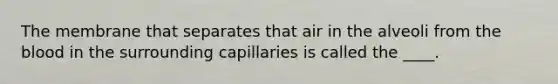 The membrane that separates that air in the alveoli from the blood in the surrounding capillaries is called the ____.