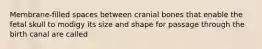 Membrane-filled spaces between cranial bones that enable the fetal skull to modigy its size and shape for passage through the birth canal are called