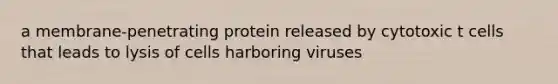 a membrane-penetrating protein released by cytotoxic t cells that leads to lysis of cells harboring viruses