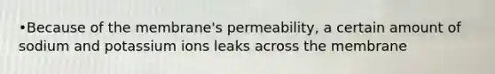 •Because of the membrane's permeability, a certain amount of sodium and potassium ions leaks across the membrane