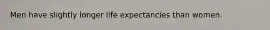 Men have slightly longer life expectancies than women.