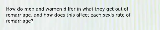 How do men and women differ in what they get out of remarriage, and how does this affect each sex's rate of remarriage?