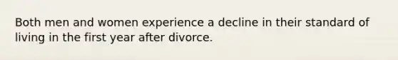 Both men and women experience a decline in their standard of living in the first year after divorce.