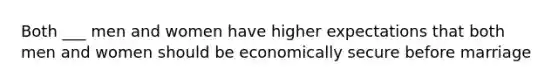 Both ___ men and women have higher expectations that both men and women should be economically secure before marriage