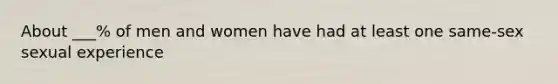 About ___% of men and women have had at least one same-sex sexual experience