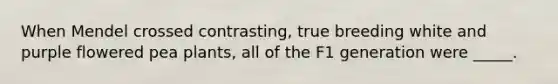 When Mendel crossed contrasting, true breeding white and purple flowered pea plants, all of the F1 generation were _____.