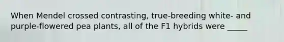 When Mendel crossed contrasting, true-breeding white- and purple-flowered pea plants, all of the F1 hybrids were _____