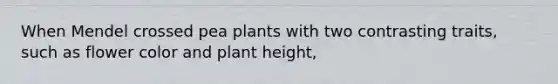 When Mendel crossed pea plants with two contrasting traits, such as flower color and plant height,