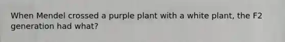 When Mendel crossed a purple plant with a white plant, the F2 generation had what?