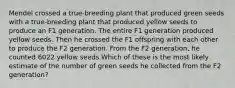 Mendel crossed a true-breeding plant that produced green seeds with a true-breeding plant that produced yellow seeds to produce an F1 generation. The entire F1 generation produced yellow seeds. Then he crossed the F1 offspring with each other to produce the F2 generation. From the F2 generation, he counted 6022 yellow seeds.Which of these is the most likely estimate of the number of green seeds he collected from the F2 generation?