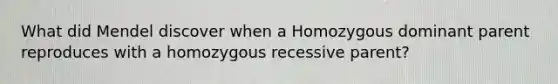 What did Mendel discover when a Homozygous dominant parent reproduces with a homozygous recessive parent?