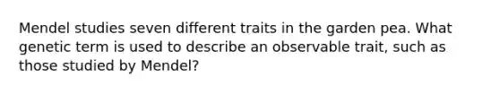 Mendel studies seven different traits in the garden pea. What genetic term is used to describe an observable trait, such as those studied by Mendel?
