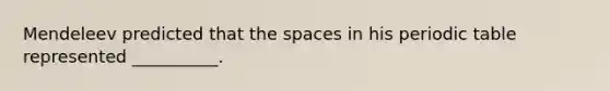 Mendeleev predicted that the spaces in his periodic table represented __________.