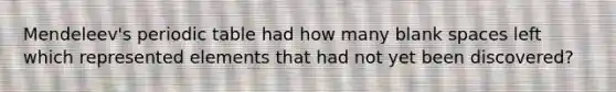 Mendeleev's periodic table had how many blank spaces left which represented elements that had not yet been discovered?