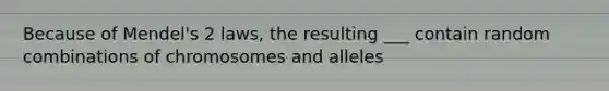 Because of Mendel's 2 laws, the resulting ___ contain random combinations of chromosomes and alleles