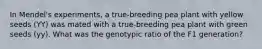 In Mendel's experiments, a true-breeding pea plant with yellow seeds (YY) was mated with a true-breeding pea plant with green seeds (yy). What was the genotypic ratio of the F1 generation?