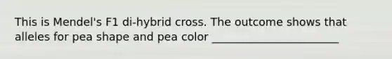 This is Mendel's F1 di-hybrid cross. The outcome shows that alleles for pea shape and pea color _______________________