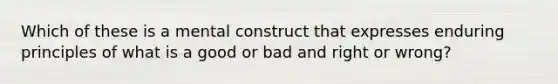 Which of these is a mental construct that expresses enduring principles of what is a good or bad and right or wrong?