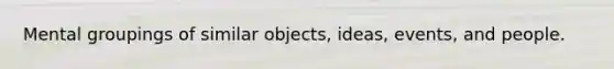 Mental groupings of similar objects, ideas, events, and people.