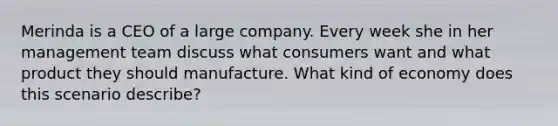 Merinda is a CEO of a large company. Every week she in her management team discuss what consumers want and what product they should manufacture. What kind of economy does this scenario describe?