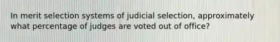 In merit selection systems of judicial selection, approximately what percentage of judges are voted out of office?