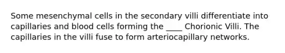 Some mesenchymal cells in the secondary villi differentiate into capillaries and blood cells forming the ____ Chorionic Villi. The capillaries in the villi fuse to form arteriocapillary networks.