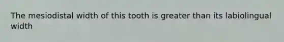 The mesiodistal width of this tooth is greater than its labiolingual width