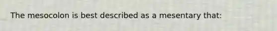 The mesocolon is best described as a mesentary that: