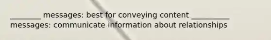 ________ messages: best for conveying content __________ messages: communicate information about relationships